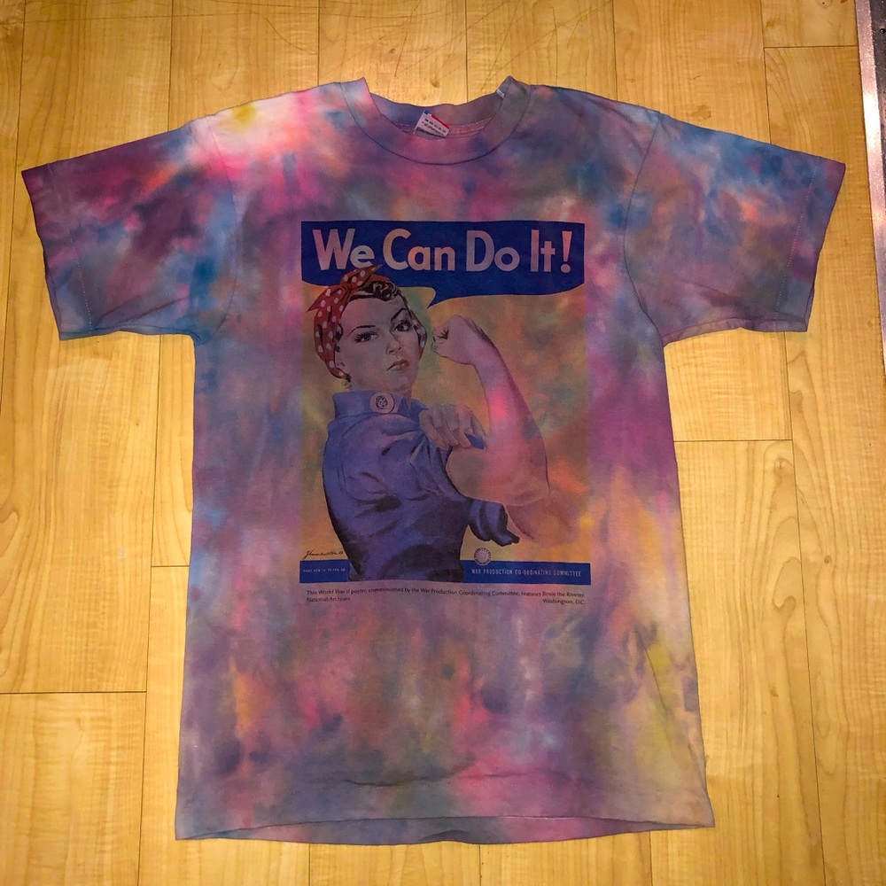 Handmade vintage Tie-dye Rosie the Riveter T-shirt feminist pride
